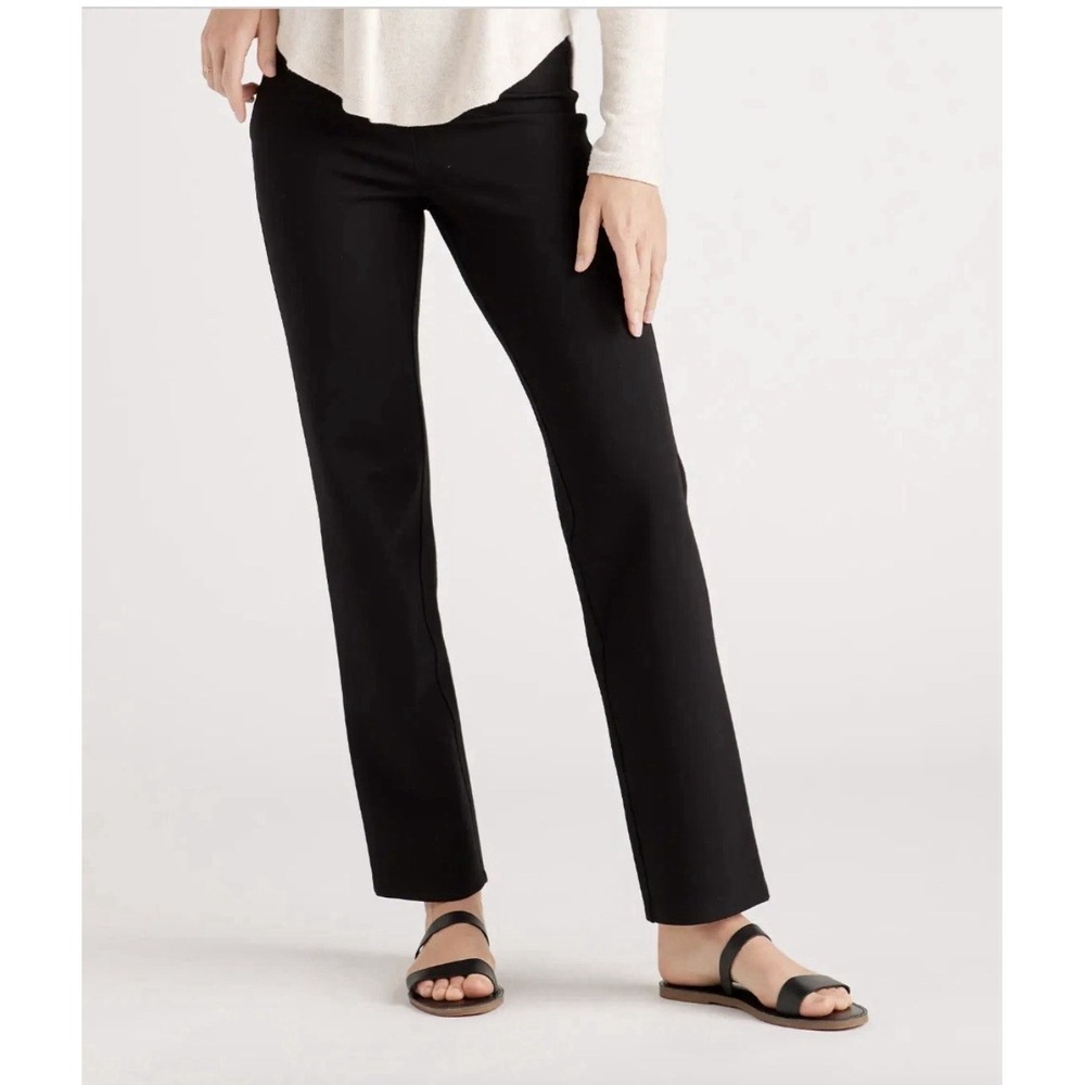 Quince Black Ponte Pants - Straight Leg - Faux Pockets - Size XL Petite -Comfort